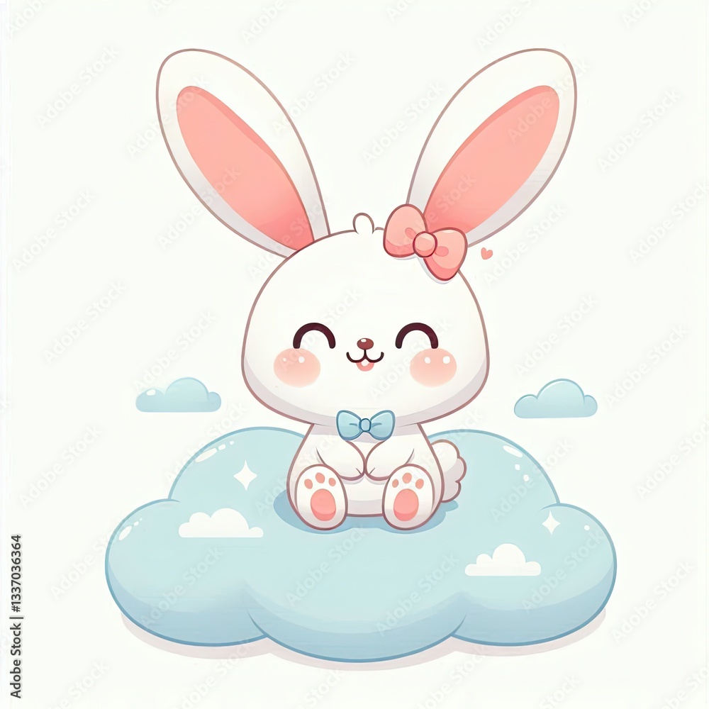 Obraz premium Kawaii Bunny with a Striped Egg