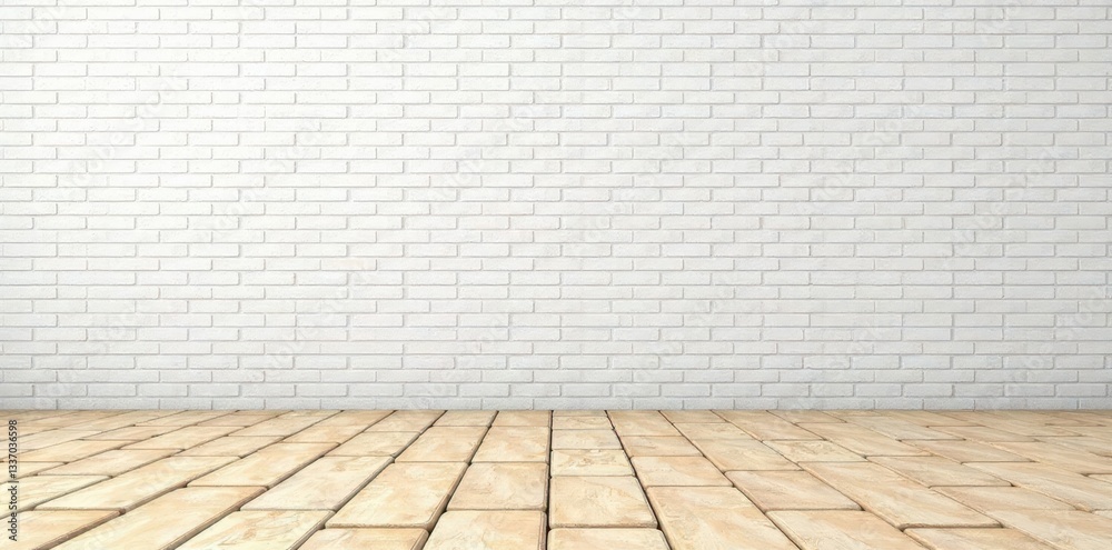 Fototapeta premium Textured sandstone road leads to white brick wall , light, path
