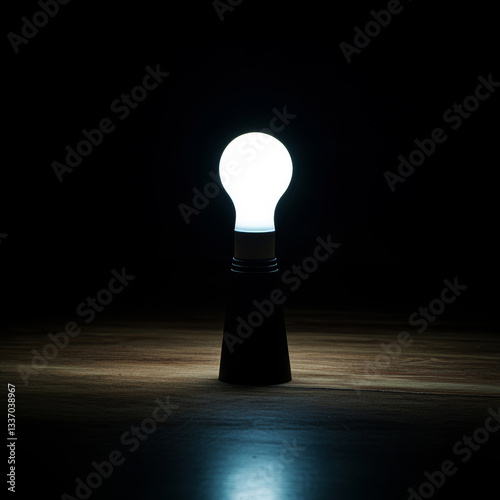 Obraz na płótnie Luminous Innovation. Minimalist table lamp with glowing white bulb creates dramatic lighting effect against dark background. w salonie