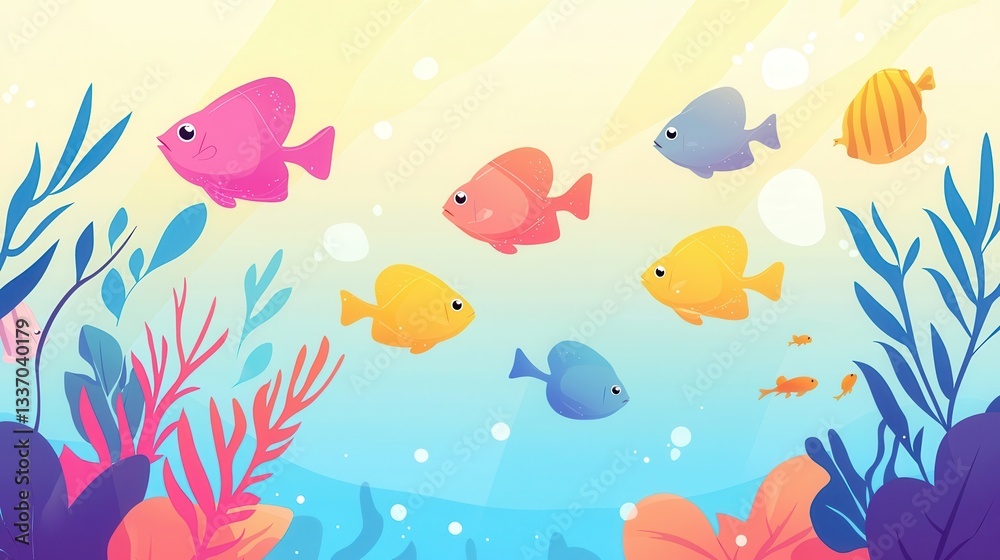 Obraz premium Colorful Fish Swimming in Vibrant Underwater Scene