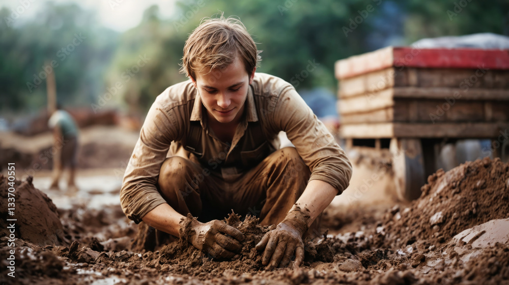 Young Boy Playing in the Mud Young Boy Playing in the Mud