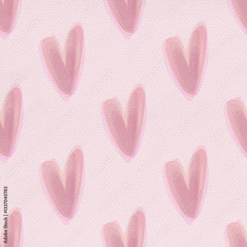 A love-themed illustration with watercolor hearts reflecting the spirit of Valentine's Day. A seamless pattern on a pink background with multicolored hearts is suitable for decoration and user interfa