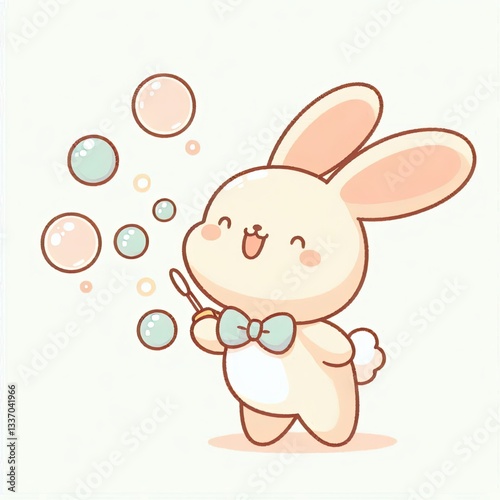 Cheerful Bunny Playing with Bubbles