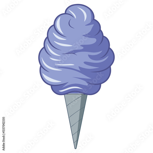 Purple cotton candy on a stick. Sweet fluffy treat, perfect for carnival, fair, and festival designs. Isolated vector illustration on white background.