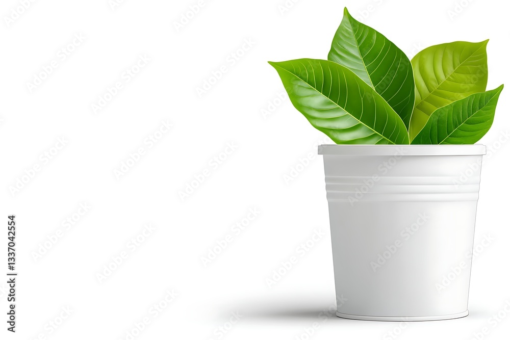 Fototapeta premium Compost bin and leaf in green color, white background and outline, no shadows, text.
