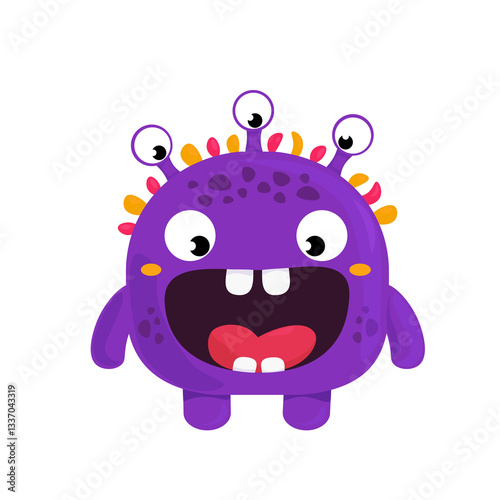 Funny Purple Monster with Five Eyes – Vector Illustration