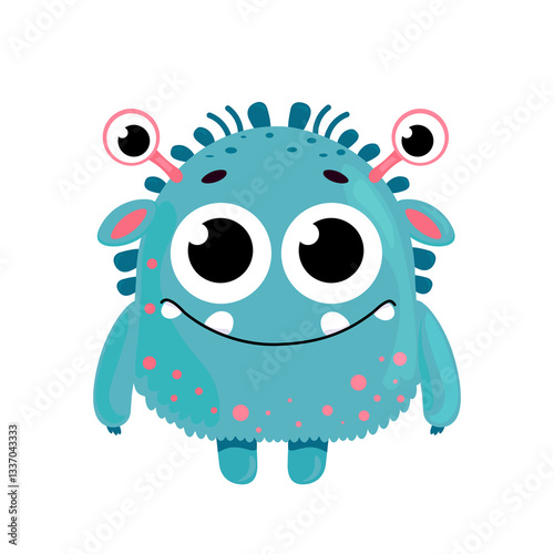 A fun and quirky cartoon-style illustration of a funny monster with four eyes. This playful and adorable vector character is perfect for children’s designs, stickers, posters, games, digital art, and 
