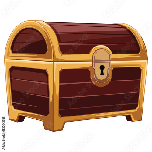 Cartoon Treasure Chest Vector. Illustration of a closed antique wooden chest, ideal for adventure themes, pirate designs, and treasure hunt graphics.