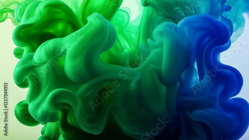 Abstract Green And Blue Ink Swirl In Water