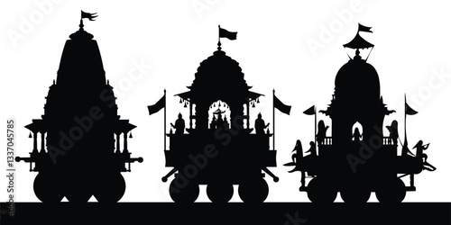 Happy Rath Yatra festival, Jagannath rath collection set of silhouette vector art illustration with white background .