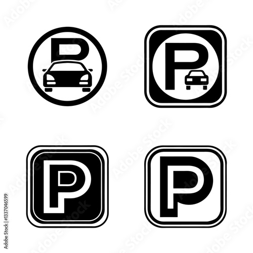 modern parking icon. vector parking sign with bold p and car silhouette. 3d parking symbol with gradient background.