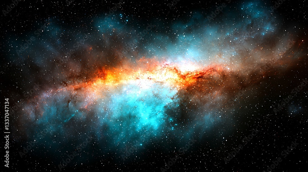 Naklejka premium Galactic nebula in space with stars and cosmic gas, abstract art for astronomy uses