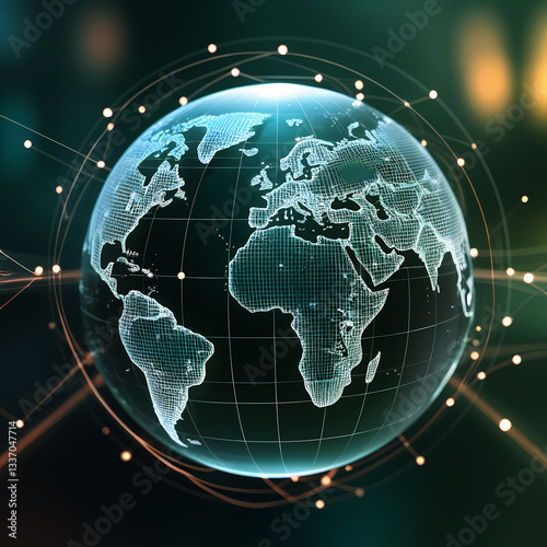 Global Connectivity Concept — Illuminated Earth Globe with Interconnected Data Nodes and Light Trails