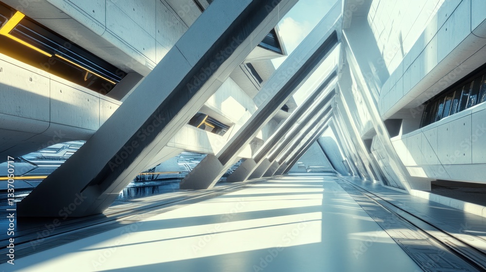 Obraz premium Futuristic Concrete Corridor: A Modern Architectural Marvel