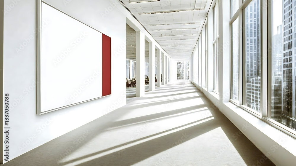 Fototapeta premium Modern Empty Home Office Room Interior With Blank Wall, Computer, Table, Bookshelf Mockup Frame -Ai