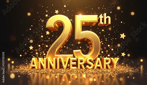 25th Anniversary Celebration A Festive Display of Milestone Achievements with Glimmering Golden Text and Sparkling Details