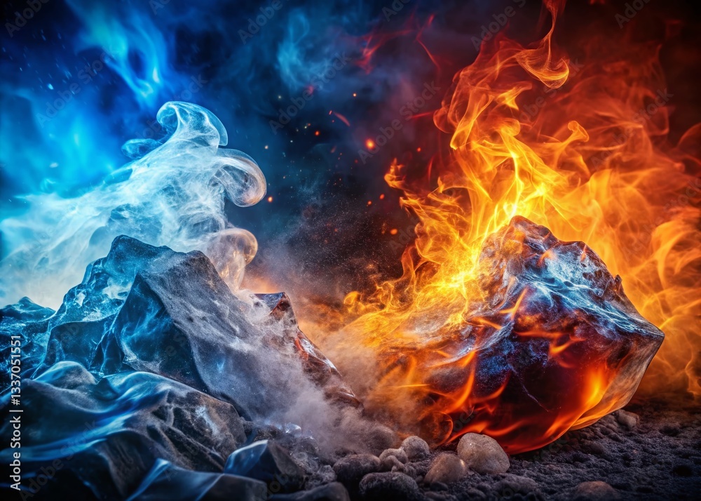 Fototapeta premium Fiery Ice Clash: Duality of Nature's Extreme Forces - Stock Photo