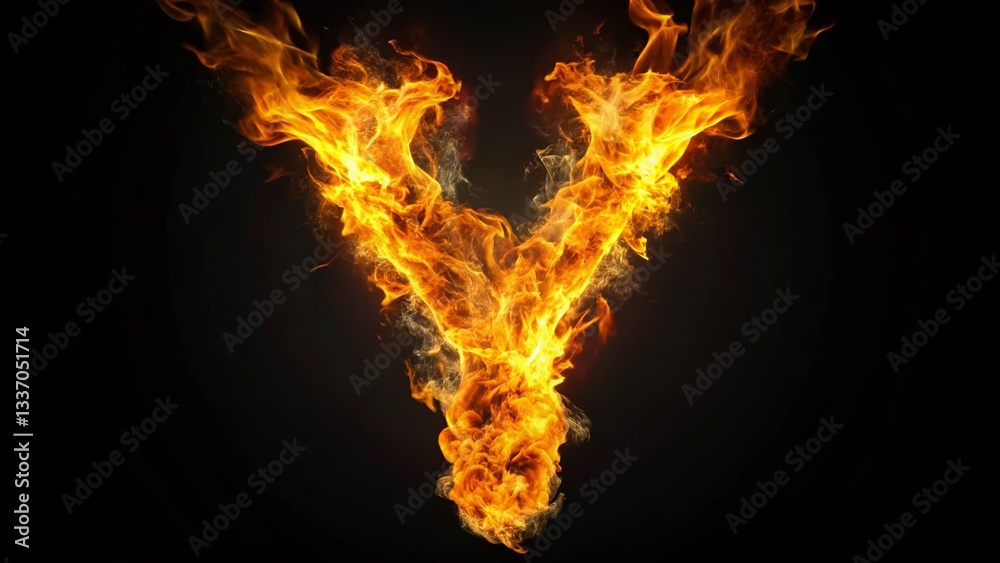 Fototapeta premium Fiery Letter Y Ablaze on Black Background - Stock Photo
