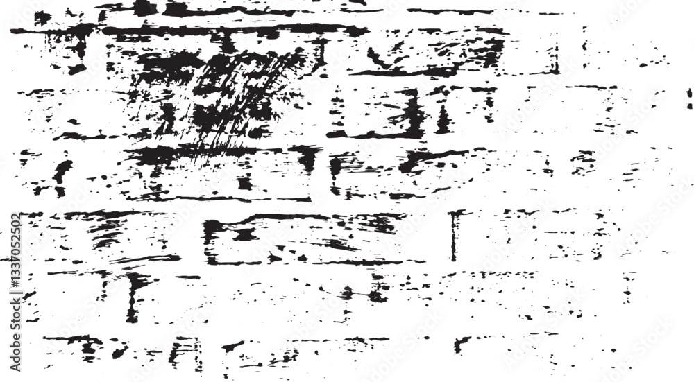 Obraz premium Monochrome texture composed of irregular graphic elements. Distressed uneven grunge background. Abstract vector illustration. Overlay for interesting effect and depth. Isolated on white background.