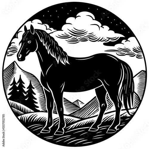A black silhouette of a running horse, a wild stallion, on a white or black background vector illustration