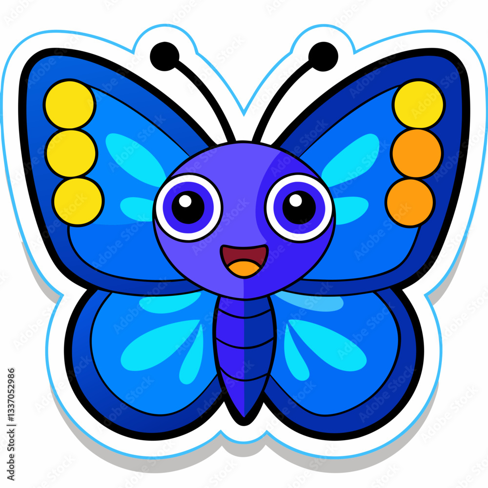 Fototapeta premium A cute cartoon butterfly vector illustration with heart-shaped wings, a funny insect design