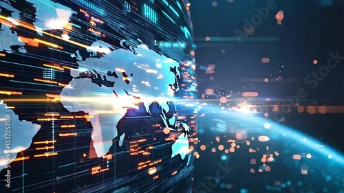 Mesmerizing abstract background featuring a futuristic digital network of glowing,interconnected lines and particles in motion,creating a visually striking and captivating energy-filled scene.