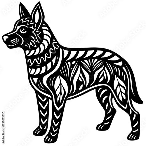 A black fox silhouette vector illustration depicts a wild canine mammal