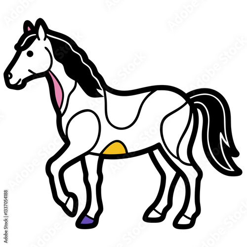 A black horse vector illustration depicts a running equine silhouette