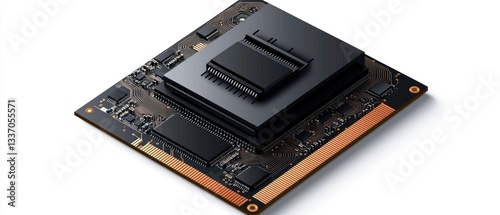 Advanced Circuit Board with Integrated Chip, Isolated on White Background