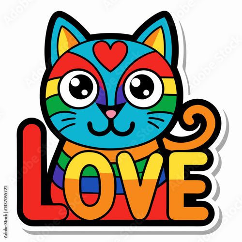 A cute black kitten with a heart, a sweet valentine animal illustration