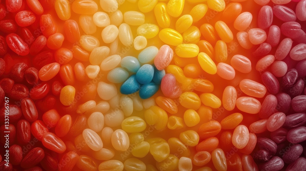 A rainbow of glowing jelly beans scattered across a fluffy cloud A rainbow of glowing jelly beans scattered across a fluffy cloud