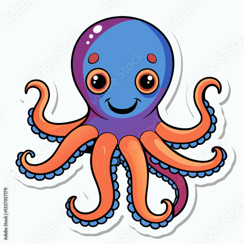 A cute cartoon octopus vector illustration with a happy smile