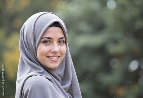 a woman wearing a gray hina photo