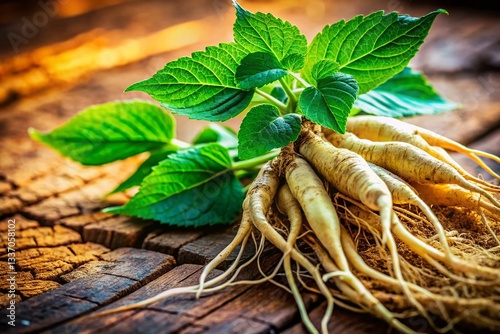 Fresh Ginseng & Eleuthero Root: Nature's Green Medicine, Herbal Remedy, Botanical Plant, Healthy Food