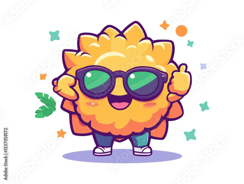 Wallpaper Mural Animated cartoon character wearing sunglasses giving thumbs up surrounded by stars and leaves Torontodigital.ca