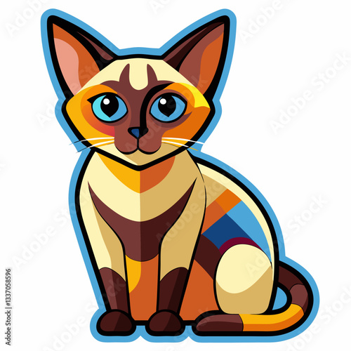 A cute ginger cartoon cat with a happy smile and a fluffy tail, a fun vector illustration of a domestic pet