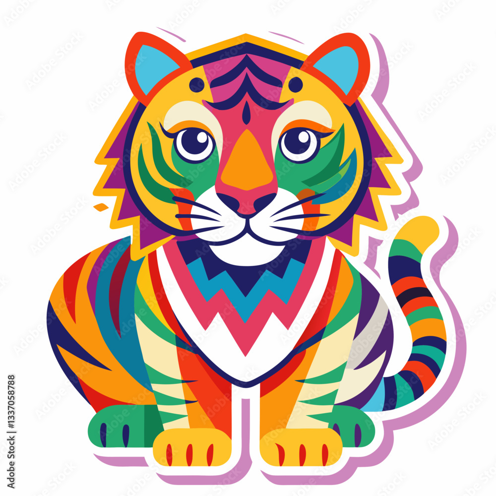 Fototapeta premium A powerful striped tiger head vector illustration depicts the wild predator in black silhouette