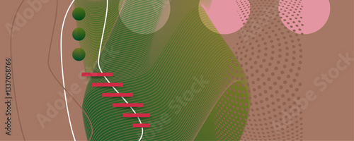 New Mocha color background with geometric elements, lines and dots for text, universal design, banner concept