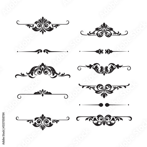 vintage calligraphic design elements vector set with ornate borders and flourishes