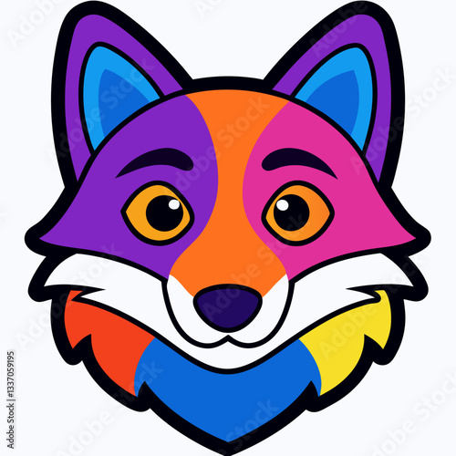 A cute cartoon fox with a bushy tail smiles, a playful animal vector illustration
