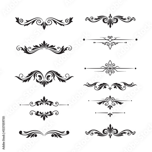 vintage calligraphic design elements vector set with ornate borders and flourishes