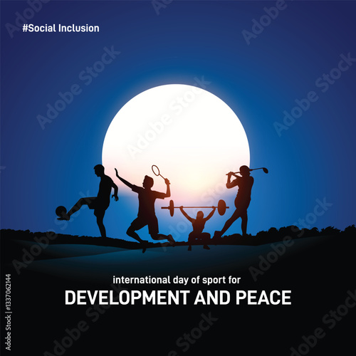 international day of sport for development and peace concept banner, poster, social media post, postcard, background, template, backdrop, greetings card, web banner, cover design etc. Social Inclusion