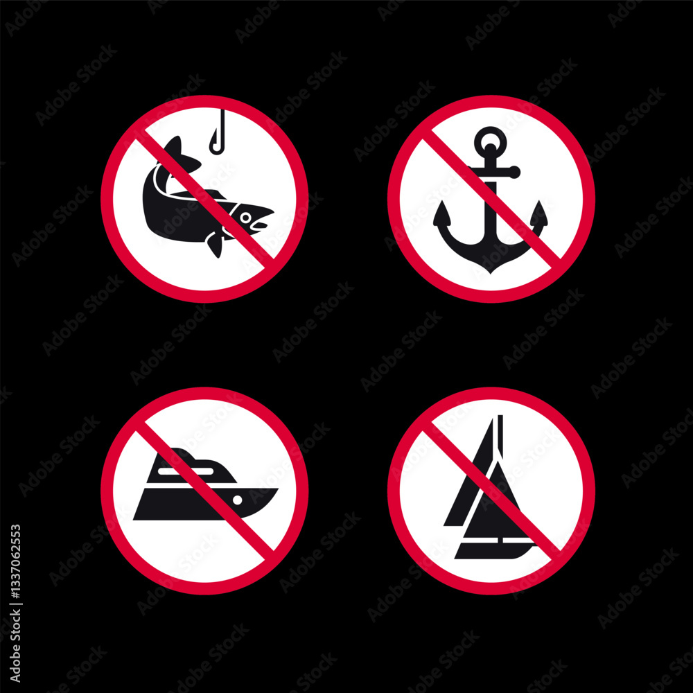 Prohibited signs, forbidden round stickers set, vector icons Prohibited signs, forbidden round stickers set, vector icons
