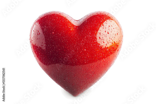a red heart shaped apple with water droplets cutout image and isolated on transparent background 