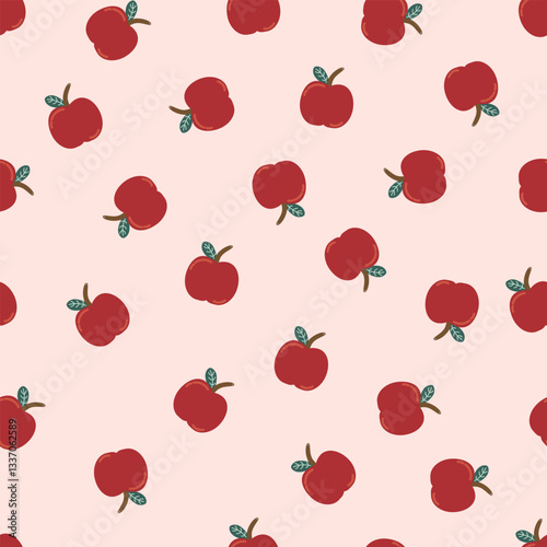 Cartoon red apple fruit seamless vector background. Summer or spring seasonal farming fruit for  fabric, wrapping, textile, card, wrapping, stationary, and phone cases.