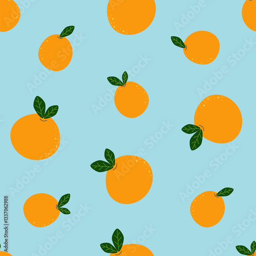 Cartoon orange fruit seamless vector background. Summer or spring seasonal farming fruit for fabric, textile, card, wrapping, stationary, and phone cases.