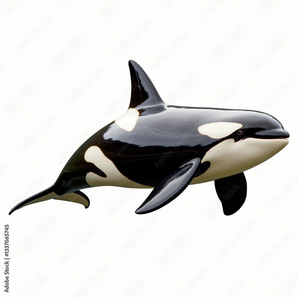 Fototapeta premium Realistic Depiction of an Orca with Distinctive Black and White Patterns Isolated on a White Background.