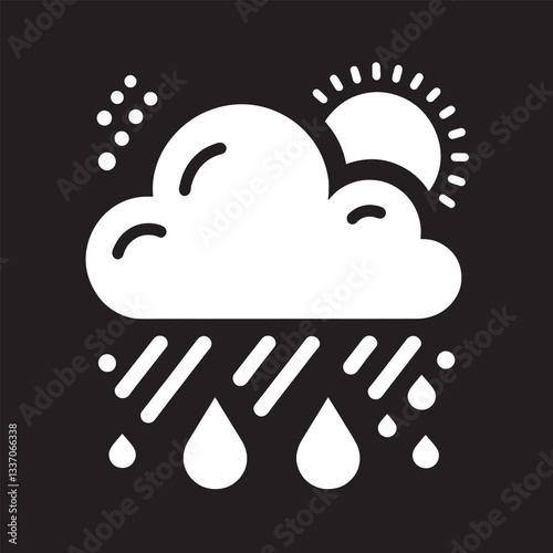 Weather icon vector illustration with clouds and rain