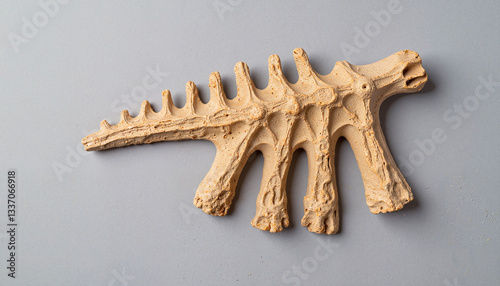 Dinosaur vertebra fossil with intricate texture on gray surface, discovery