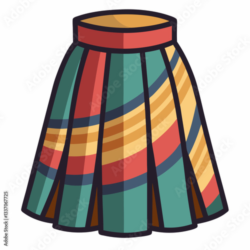 Colorful, patterned skirt, a symbol of fashion and style. It showcases a mix of vibrant colors and geometric designs